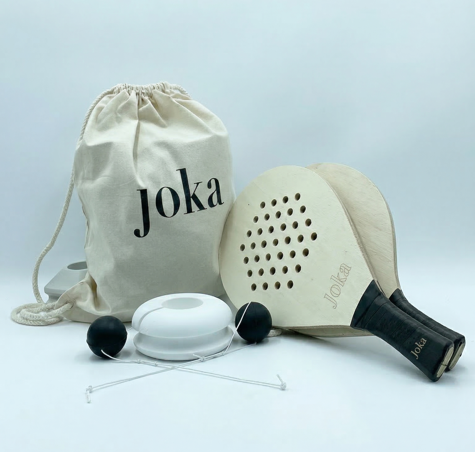 Joka Kit 2 joueurs — réinvention premium du Jokari pour adultes, kit sport de raquette nomade posable en 30 secondes